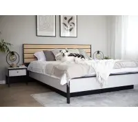 GRIS GS-02 nowoczesne łóżko 180 z pojemnikiem i  z oświetleniem szary / czarny / dąb natura
