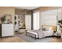 GRIS elegancki zestaw mebli do sypialni z oświetleniem LED szary / czarny / dąb natura