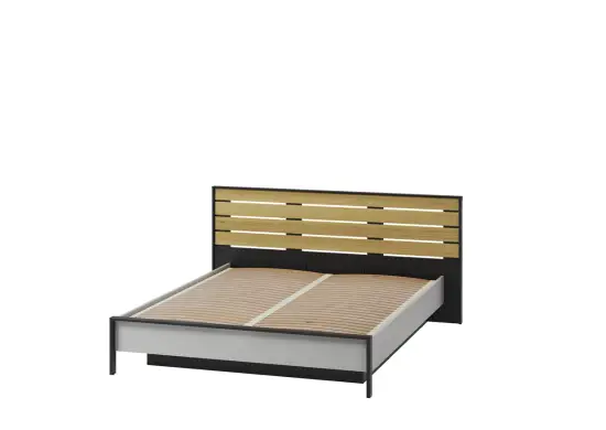 GRIS GS-02 nowoczesne łóżko 160 z pojemnikiem i  z oświetleniem szary / czarny / dąb natura