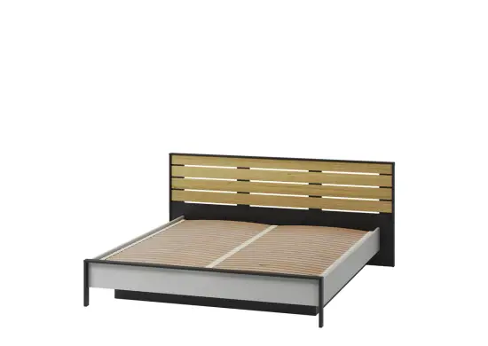 GRIS GS-02 nowoczesne łóżko 180 z pojemnikiem i  z oświetleniem szary / czarny / dąb natura