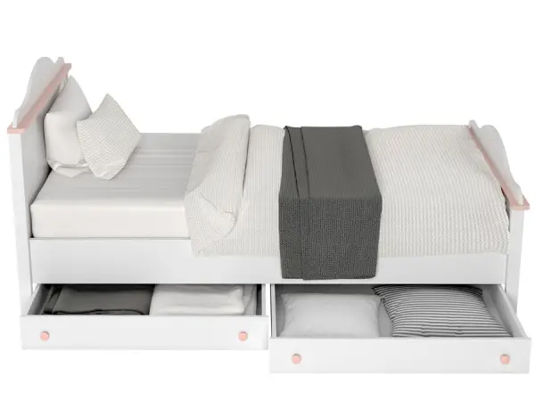 LUNA LN08 łóżko 90x200 z materacem biały / różowy