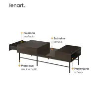 PIEMONTE PE-08 duży stolik kawowy z szufladą, metalowe nogi jesion portland / czarny
