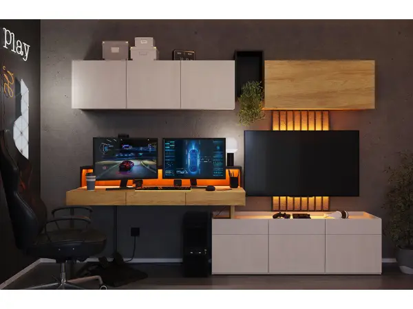 TEEN FLEX TF-14 czarny panel TV z oświetleniem pomarańczowym