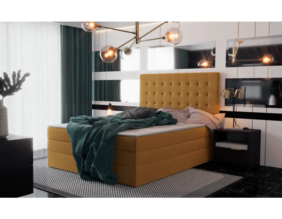 OD RĘKI ! MAGNUS 6B łóżko kontynentalne duo 180x200 materac BONELL+ MULIPOCKET, tkanina Velutto 8  w kolorze musztardowym