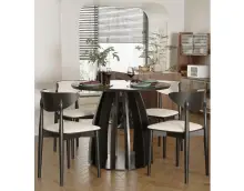 Elegancki zestaw do jadalni w kolorze czarnym: MARCO STF 220 stół fornirowany okrągły Ø 120 cm  i krzesła MARCO 65 C (x4szt.)