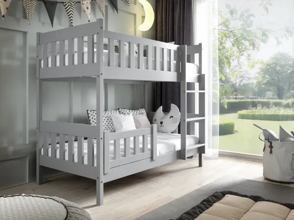 KACPER 160 łóżko piętrowe drewniane z drabinką dla dzieci, szare