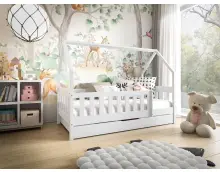 TYMEK białe łóżko 80x190 domek drewniane z szufladą w skandynawskim stylu