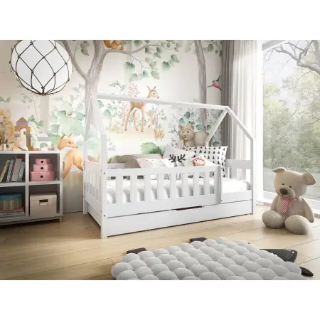 OD RĘKI! TYMEK białe łóżko 80x160 domek drewniane z szufladą w skandynawskim stylu
