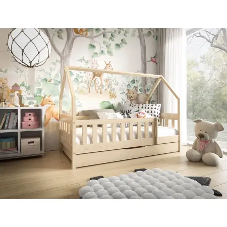 OD RĘKI! TYMEK  łóżko domek 80x160 drewniane z szufladą w skandynawskim stylu, sosna