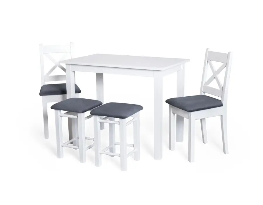 Zestaw MOOD biały stół 100x60 + 2 krzesła i 2 taborety, tkanina Loca 21