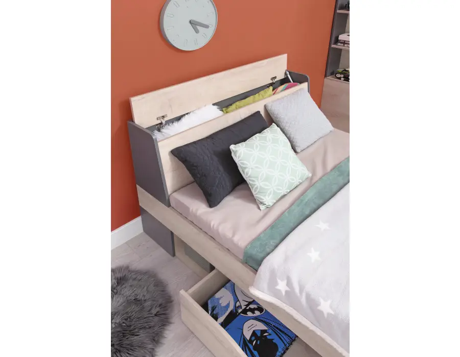 DELTA DL- 15 łóżko 120x200 L/P z szufladami dąb / antracyt