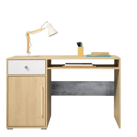 STEP ST7 biurko z szafką i szufladą dąb biszkoptowy / biały lux / beton