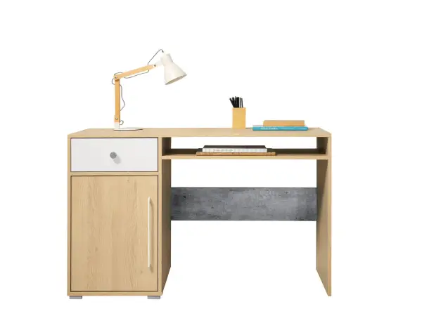 STEP ST7 biurko z szafką i szufladą dąb biszkoptowy / biały lux / beton