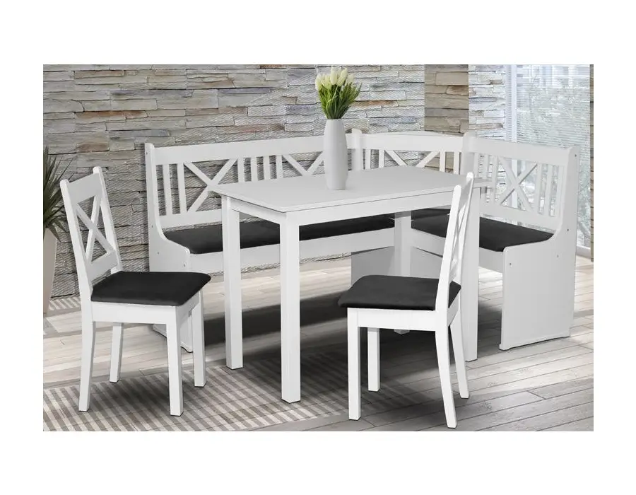 Biały zestaw kuchenny MOOD X1 ławka narożna stół i 2 krzesła