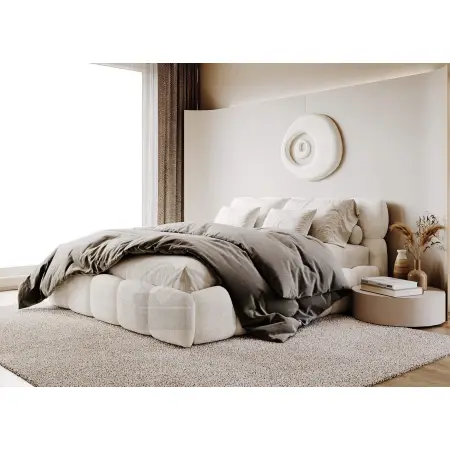 EMILI eleganckie łóżko 180x200 do sypialni w śmietankowej tkaninie typu boucle