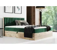 PRATO K13 łóżko kontynentalne 200x200 z pojemnikiem, pionowe przeszycia, drewniana skrzynia