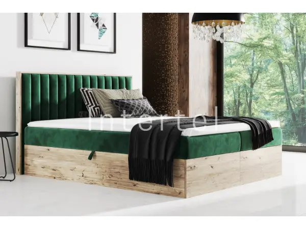 PRATO K13 łóżko kontynentalne 140x200 z pojemnikiem, pionowe przeszycia, drewniana skrzynia