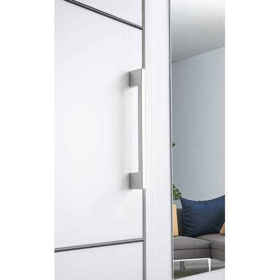 Duża, biała szafa BALI 240 z lustrem, 4-drzwiowa z szufladami do salonu, sypalni, przedpokoju