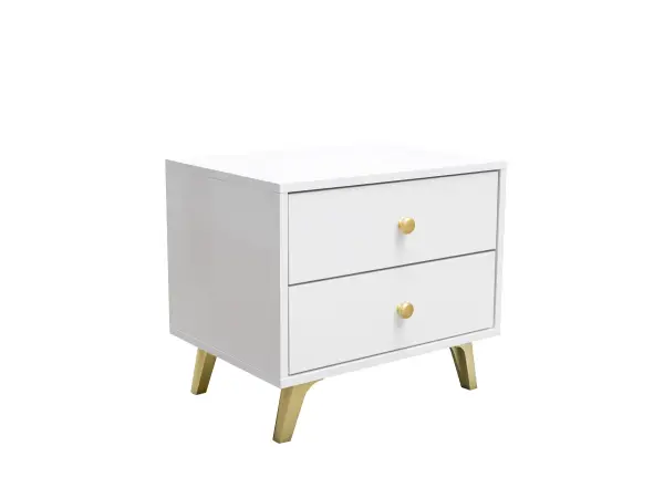 NICOLLA biały elegancki stolik / szafka nocna z szufladami  złote nóżki i uchwyty