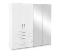 Biała, nowoczesna szafa PERU LUX 200 z lustrem, czterodrzwiowa z szufladami